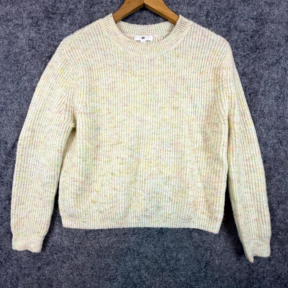 BP Sweater Womens 2XS Cream Pastel Rainbow Knit Boxy Oversized Stretch Crewneck